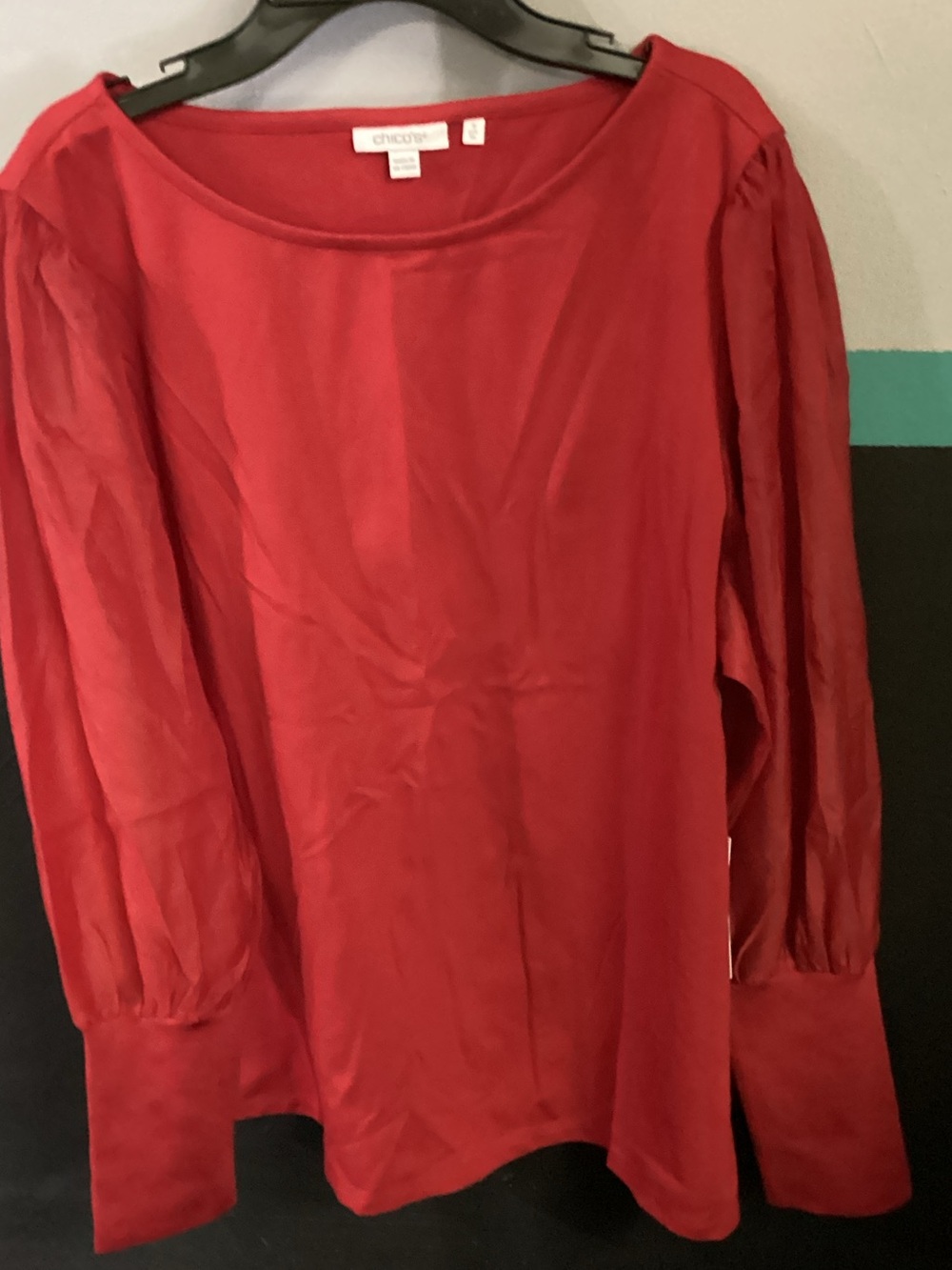 Chico's Vibrant Red Sheer-Sleeve Top